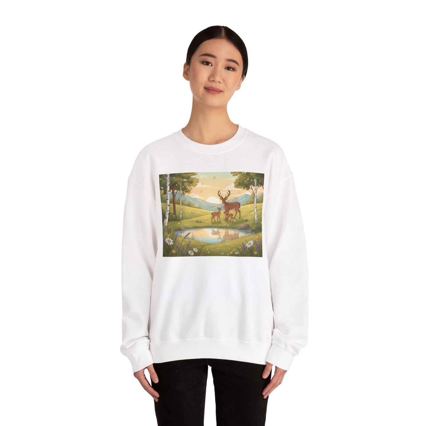 Deer Meadow Crewneck Sweatshirt – Vintage Forest Scene