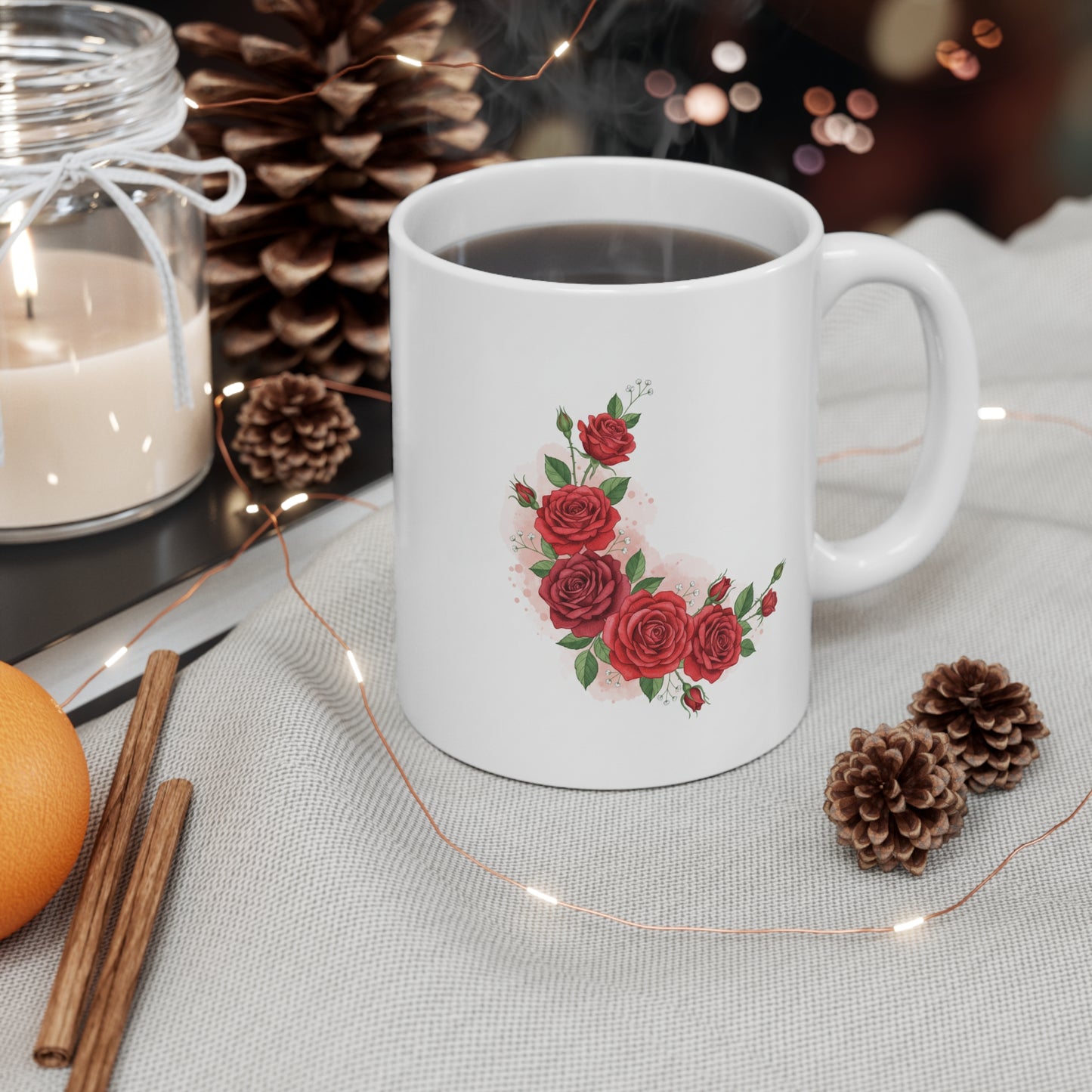 Floral Heart Bouquet Mug — Romantic Rose Coffee Cup (11 oz)