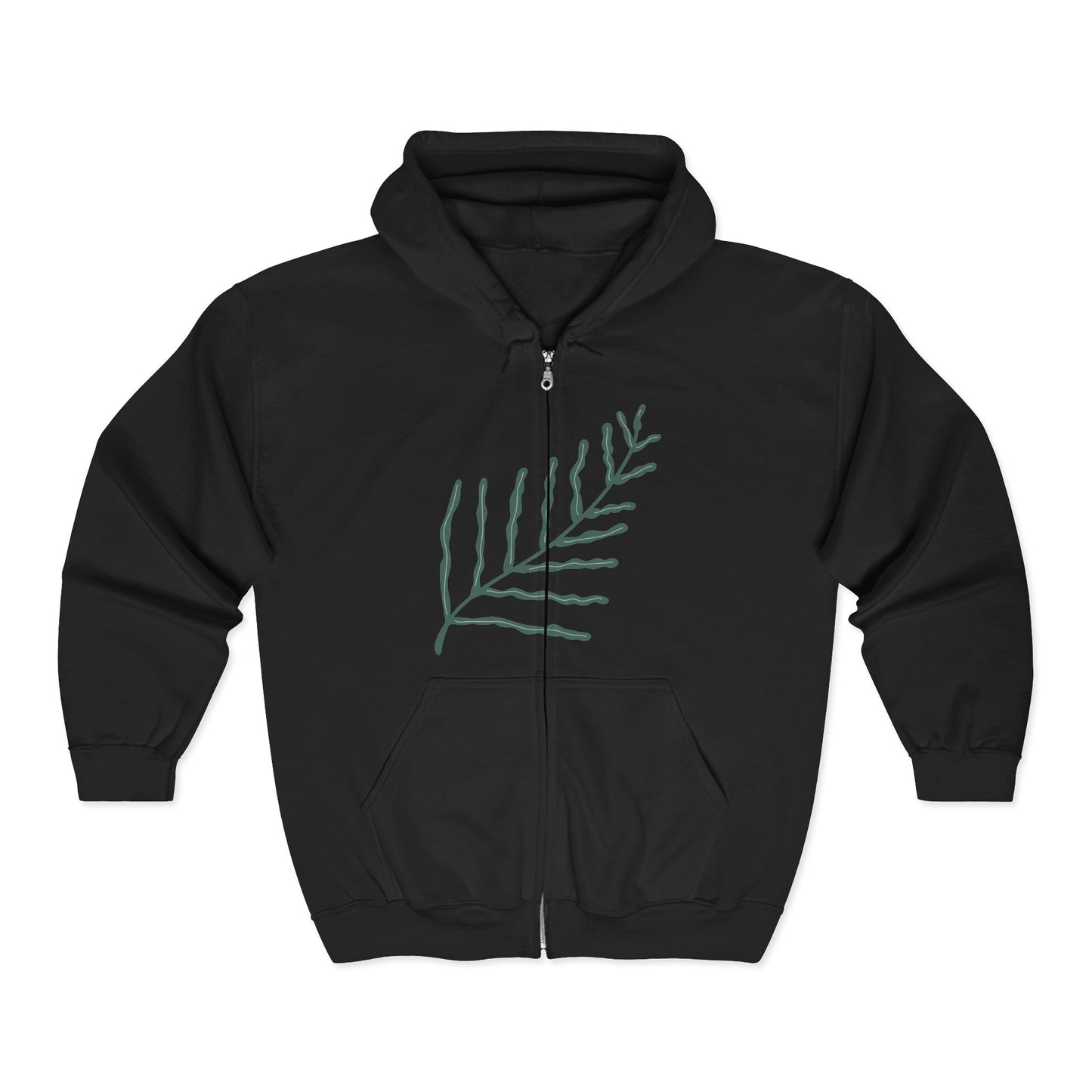 Zip Hoodie with Minimal Fern Print — Botanical Full-Zip Sweatshirt