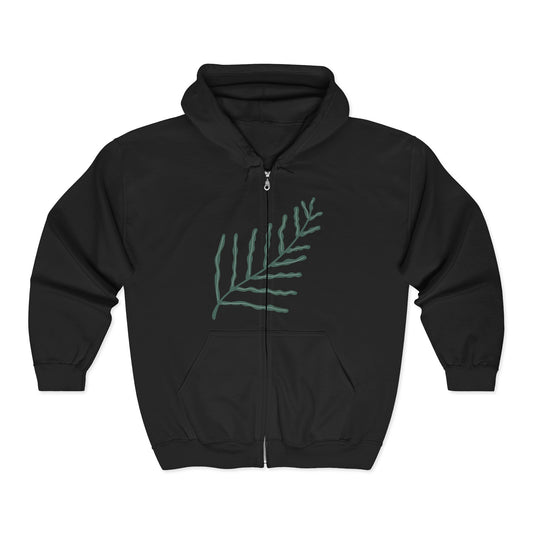 Zip Hoodie with Minimal Fern Print — Botanical Full-Zip Sweatshirt