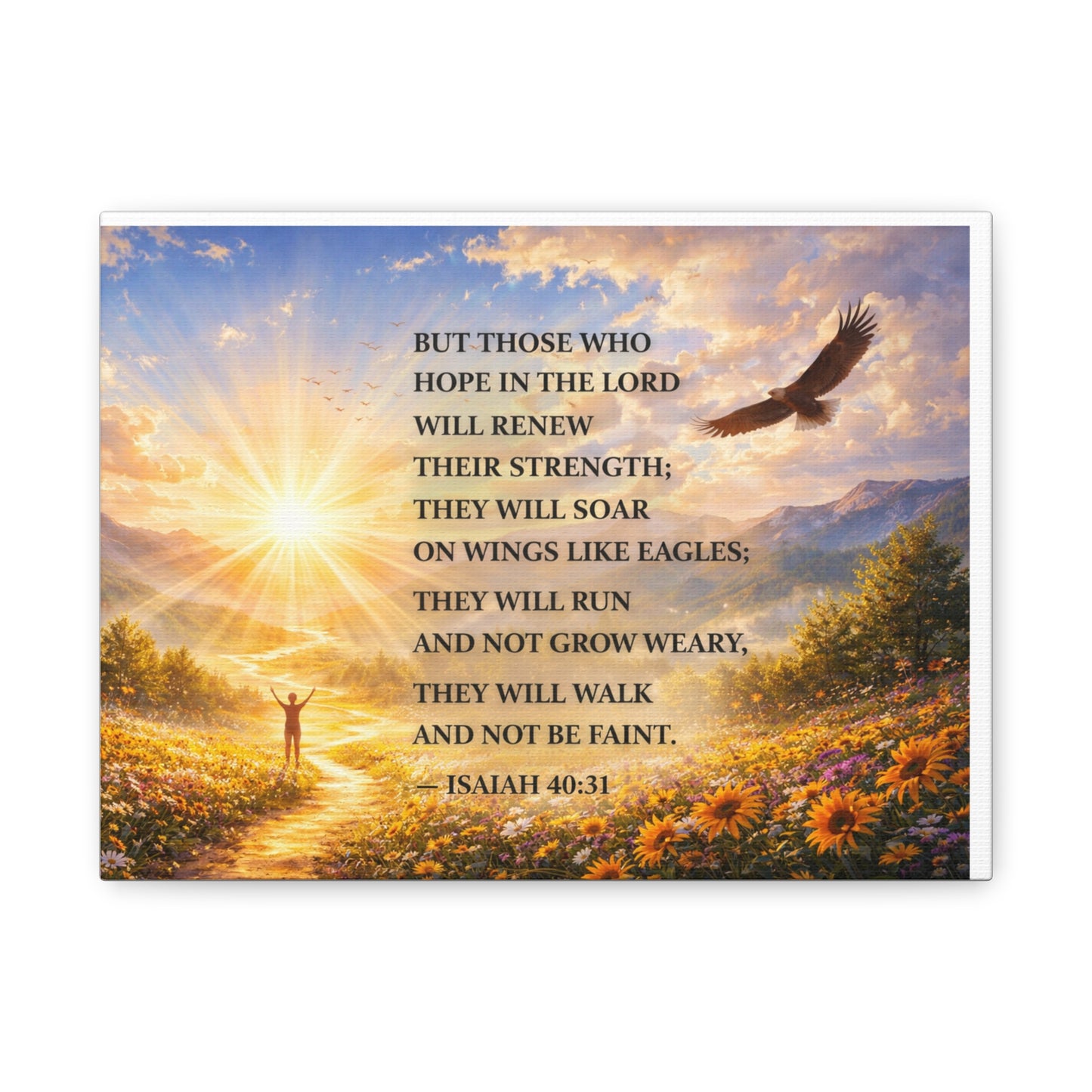 Isaiah 40:31 Eagle Sunrise Canvas Wall Art — Inspirational Christian Scripture Decor