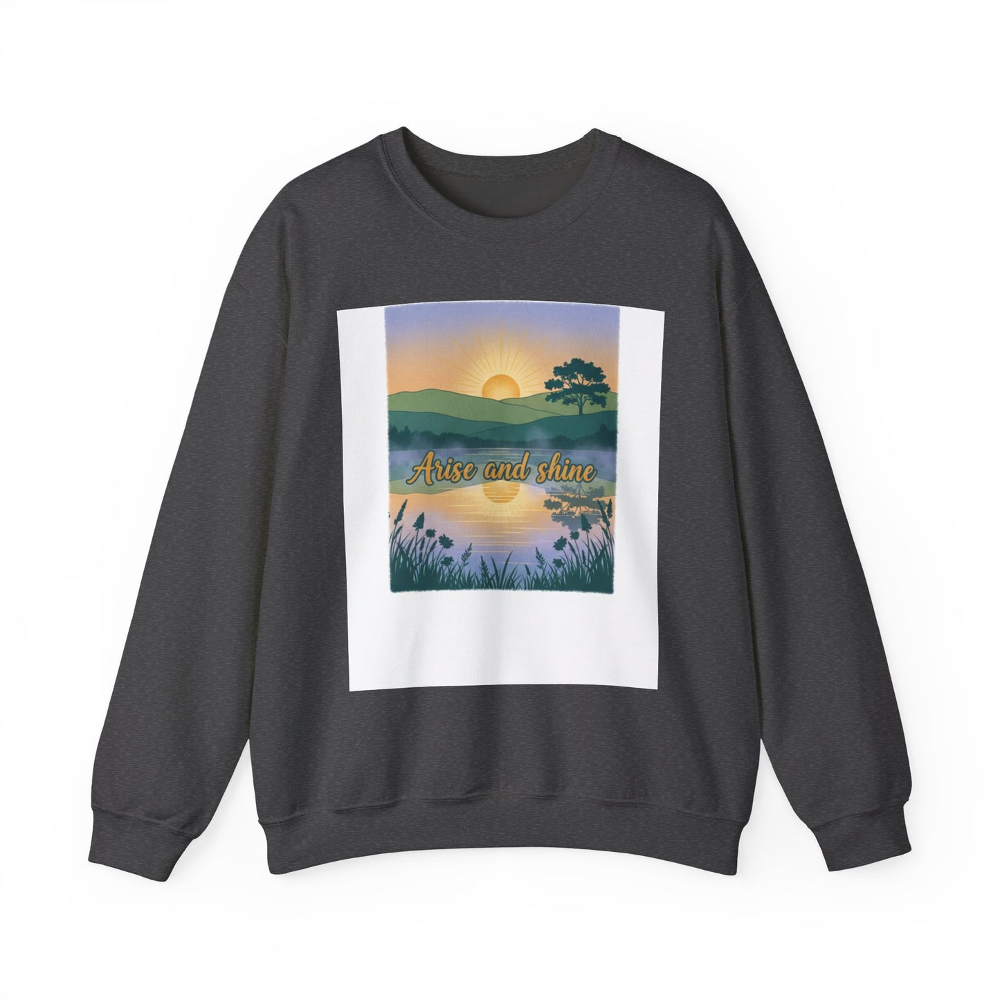 Crewneck Sweatshirt – "Arise and Shine" Sunrise Lake Graphic