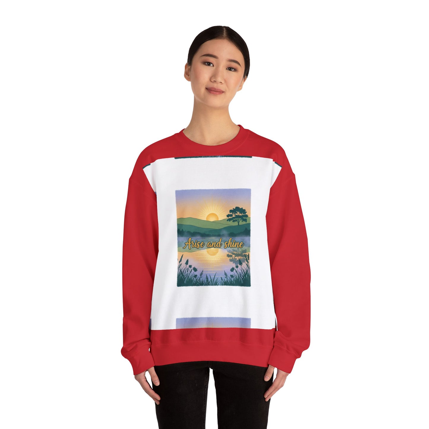 Crewneck Sweatshirt – "Arise and Shine" Sunrise Lake Graphic