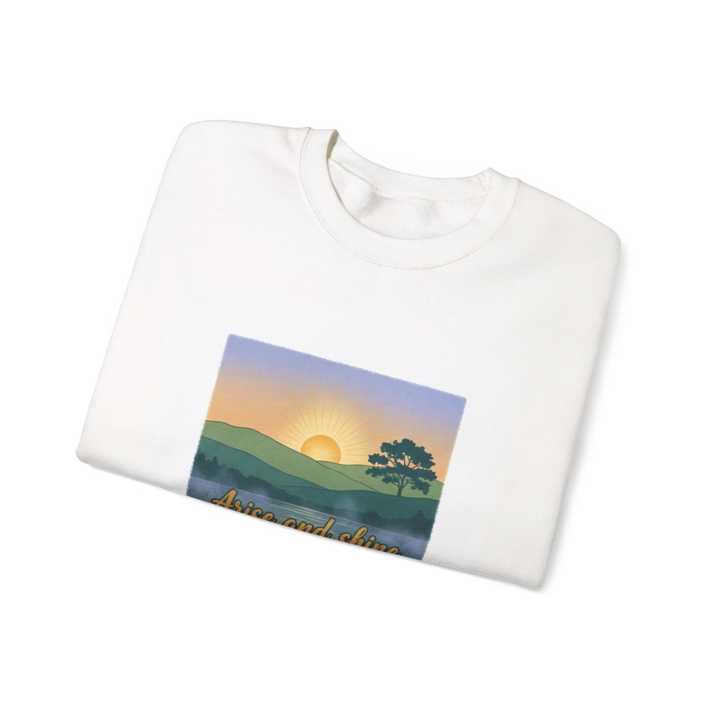 Crewneck Sweatshirt – "Arise and Shine" Sunrise Lake Graphic