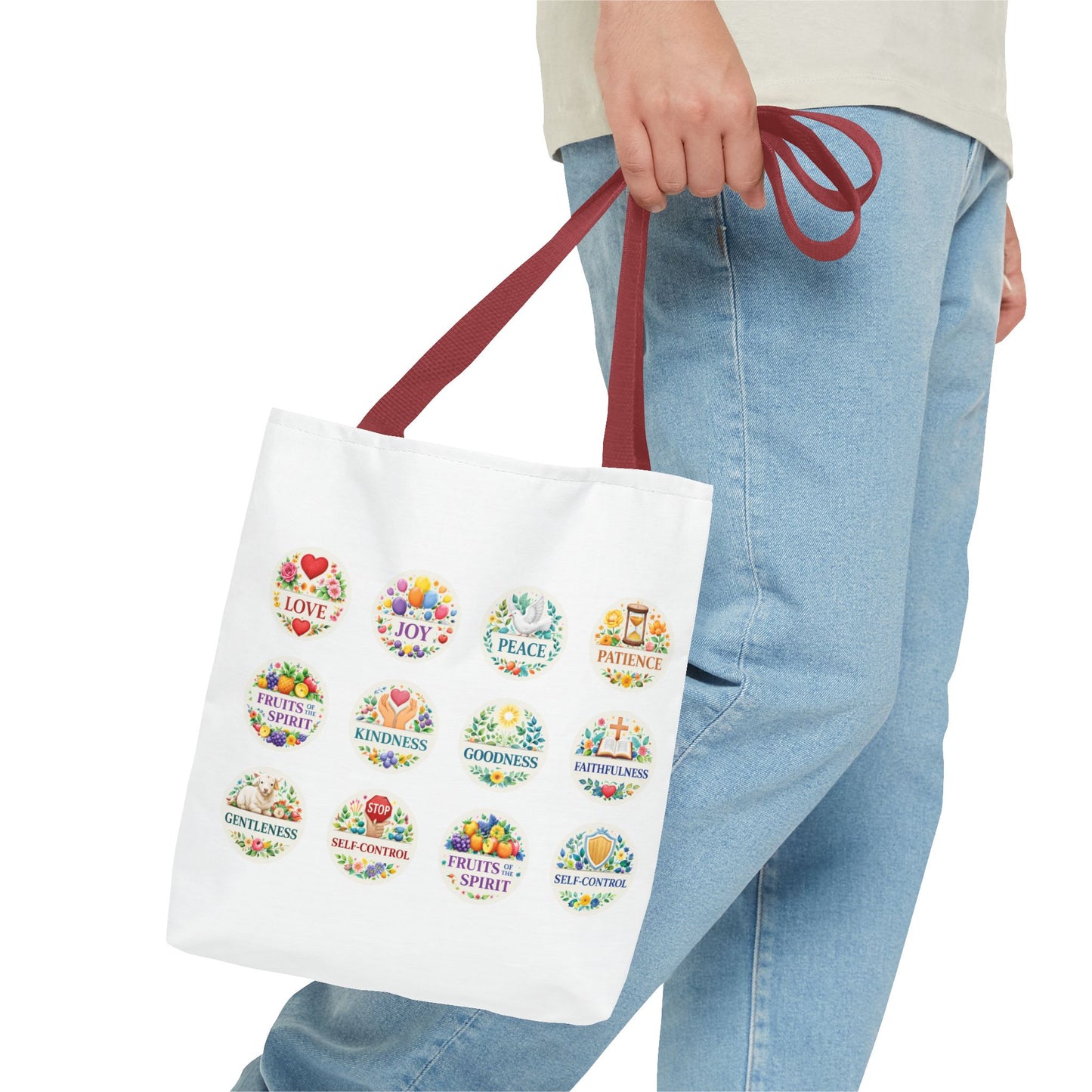 Faith-Inspired Fruit of the Spirit Tote Bag — Joy, Love & Peace Design