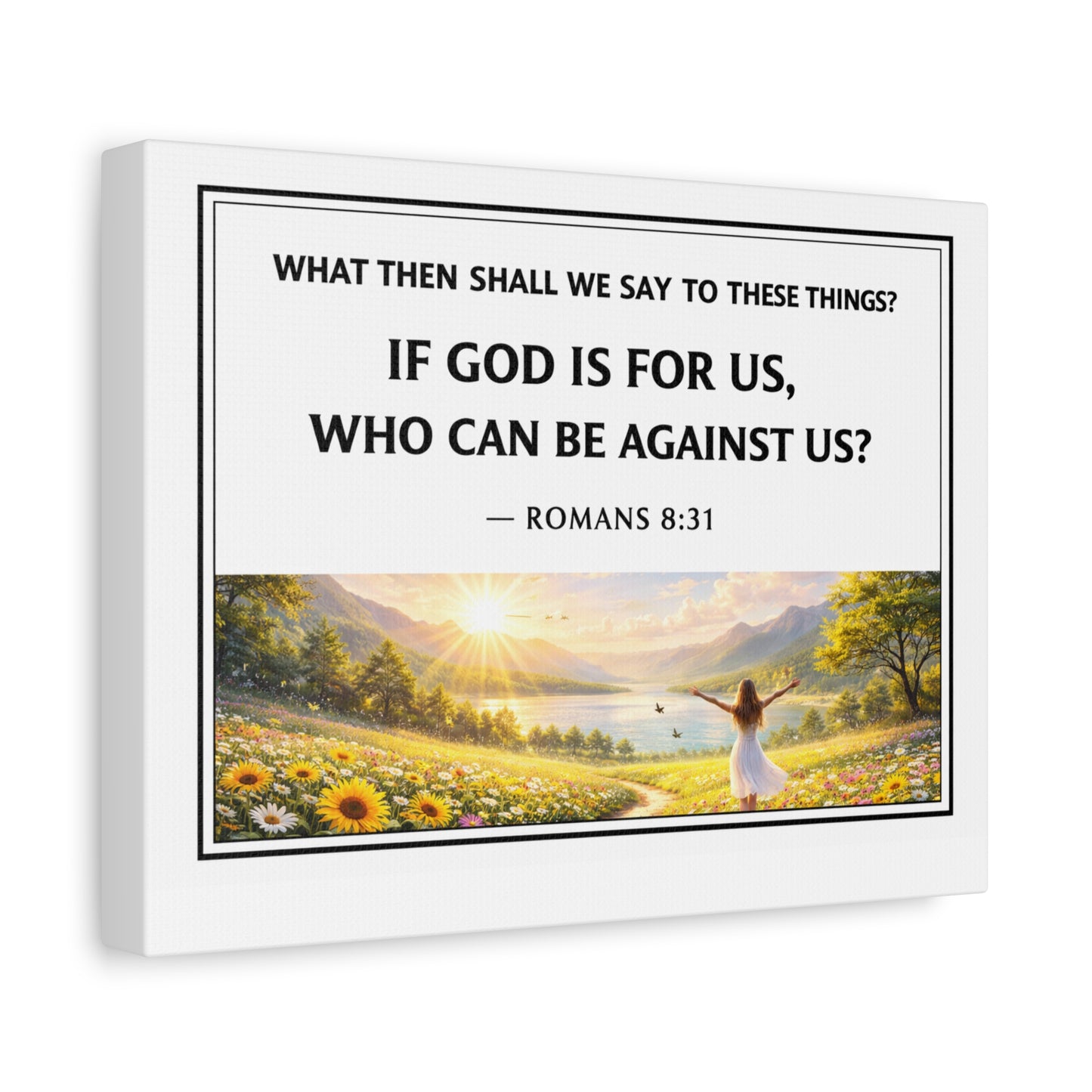 Romans 8:31 Canvas Wall Art — "If God Is For Us, Who Can Be Against Us" Inspirational Scripture Print