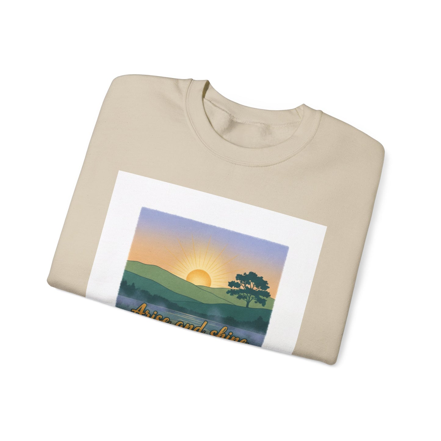 Crewneck Sweatshirt – "Arise and Shine" Sunrise Lake Graphic