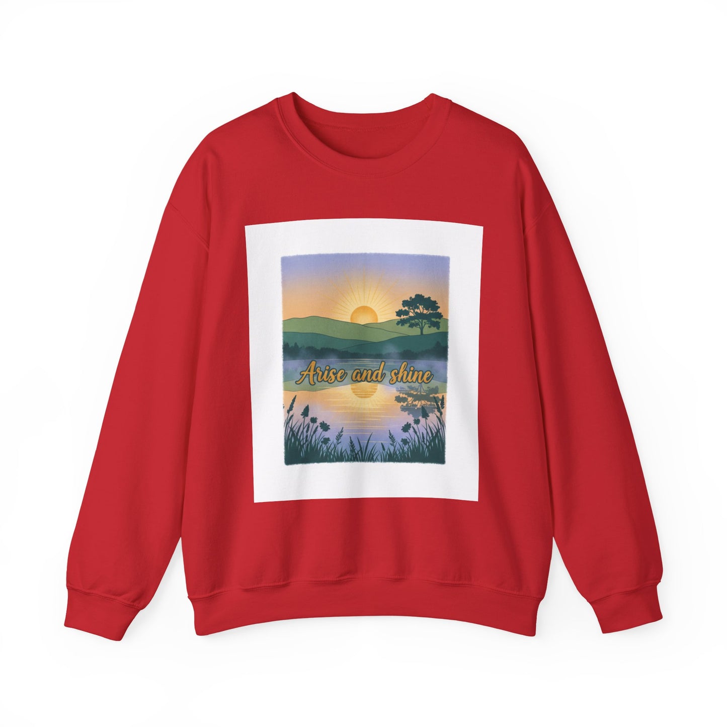 Crewneck Sweatshirt – "Arise and Shine" Sunrise Lake Graphic