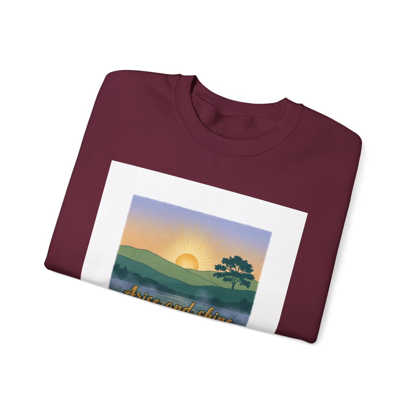 Crewneck Sweatshirt – "Arise and Shine" Sunrise Lake Graphic