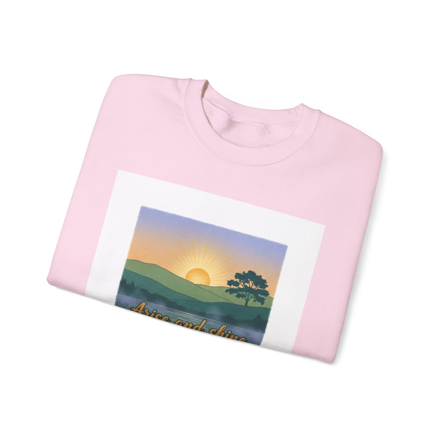 Crewneck Sweatshirt – "Arise and Shine" Sunrise Lake Graphic