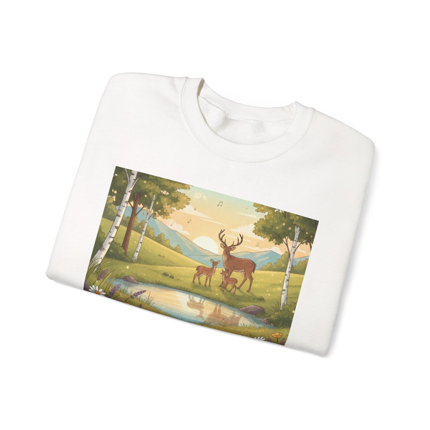 Deer Meadow Crewneck Sweatshirt – Vintage Forest Scene