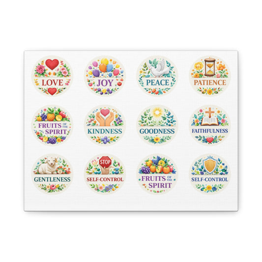 Christian Faith Canvas Wall Art with a listed reminder of the 9 fruits of the Holy Spirit.