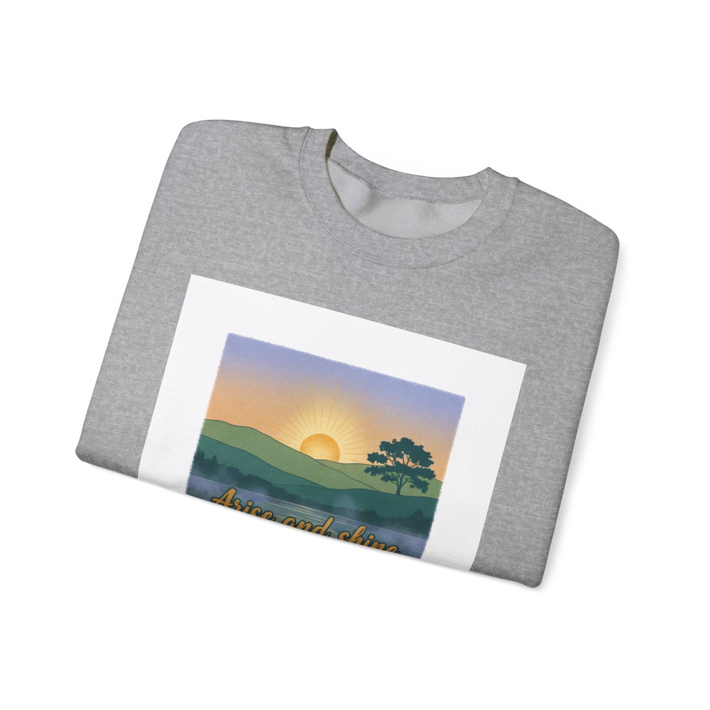 Crewneck Sweatshirt – "Arise and Shine" Sunrise Lake Graphic